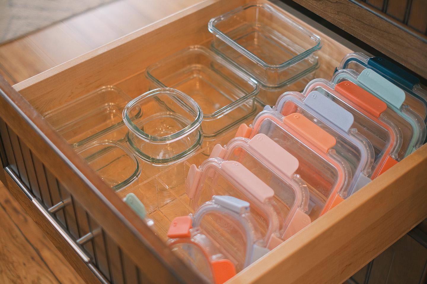 Deep drawer with custom compartments and organized containers